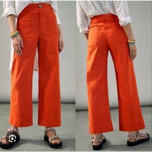 Anthropologie Maeve The Colette Cropped Wide Leg Pants Orange Size Tall 30T